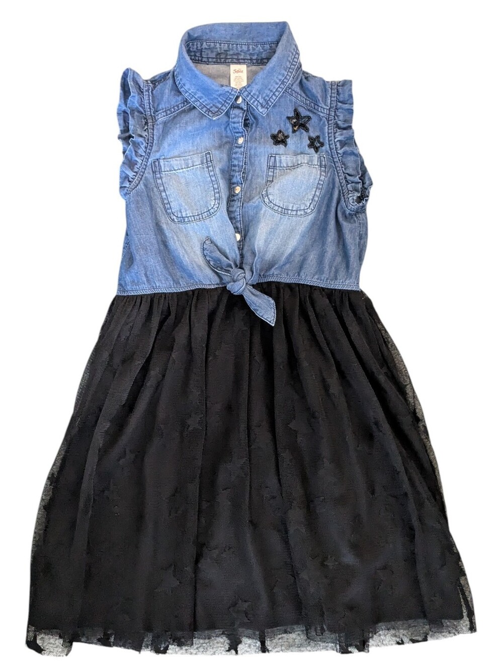 ✨ Justice Girls Denim & Star Tulle Mixed Media Tie-Front Dress ✨